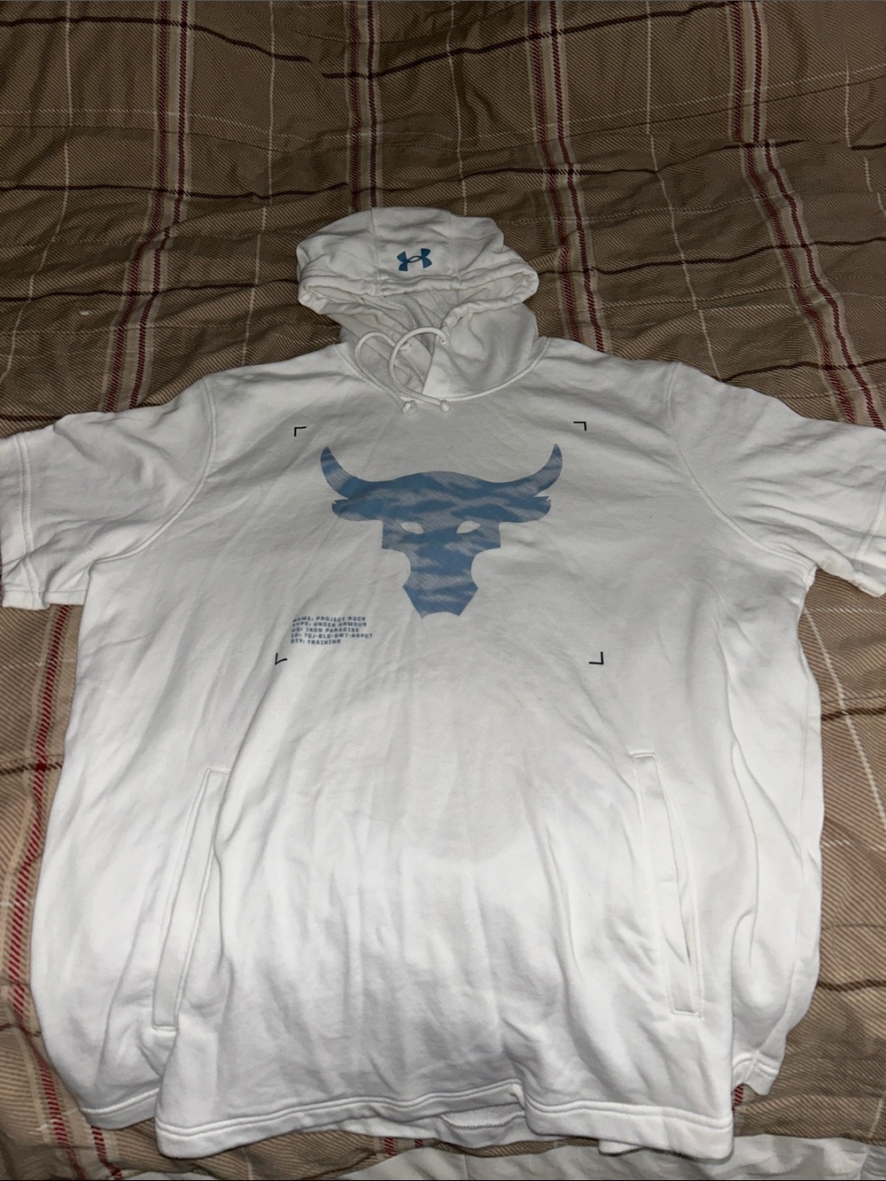 Under Armour White Hoodie with Blue Bull Emblem